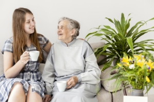 granddaughter spending time with grandma